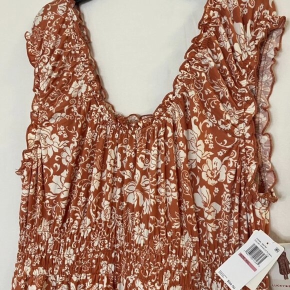 LUCKY BRAND Apricot Floral print Midi Dress Boho Sleeveless - Picture 5 of 14